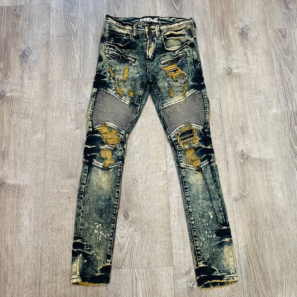 Preme Distressed mens moto blue Jeans denim grunge y2k biker streetwear 28x31